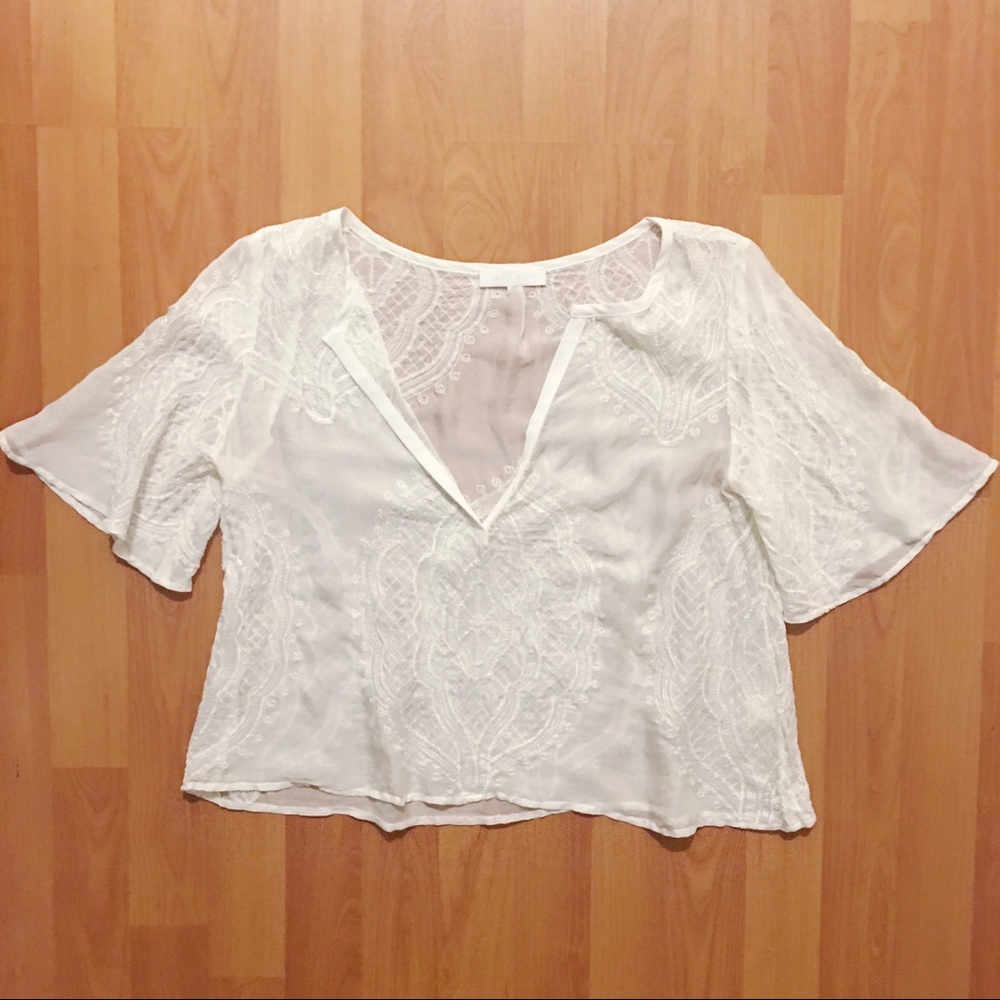 Sheer white embroidered cropped blouse